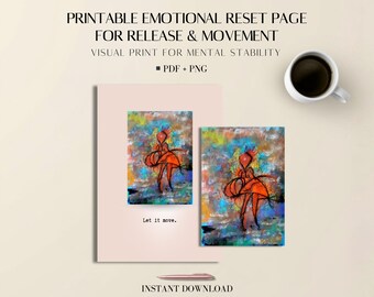 Emotional Reset Page Printable: Red Dancer Visual Art PDF for Stress Relief