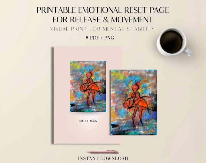 Emotional Reset Page Printable: Red Dancer Visual Art PDF for Stress Relief