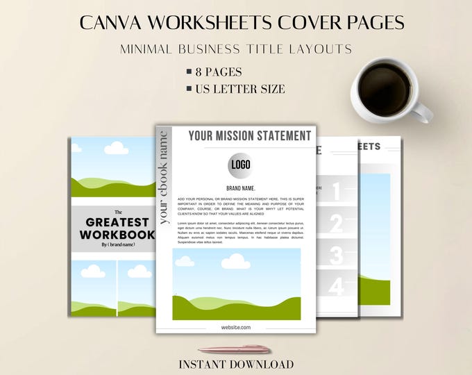 Canva Worksheets Cover Pages | Minimal Business Title Layouts | 8 Templates | US Letter