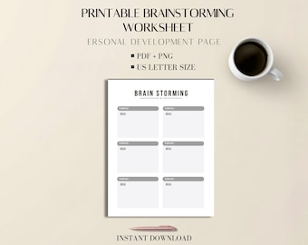 Brainstorming Sheet US Letter: Printable PDF and PNG Idea Mapping Worksheet