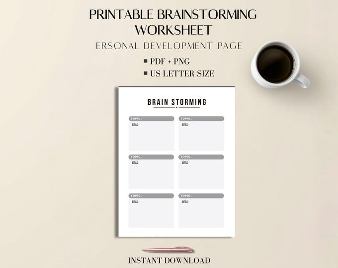 Brainstorming Sheet US Letter: Printable PDF and PNG Idea Mapping Worksheet