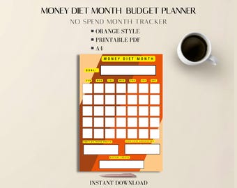 No Spend Tracker Orange Printable: Minimal Budget Planner PDF A4