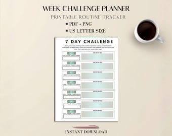 Week Planner Printable PDF: 7-Day Habit Tracker, Minimal Routine Journal US Letter