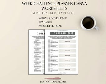 Week Challenge Planner Canva Worksheets | Goal Tracker Templates | 2 Layouts | US Letter Size