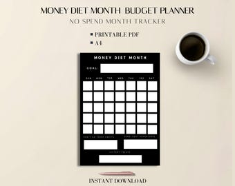 No Spend Tracker Minimal Design: Printable Budget Planner PDF A4