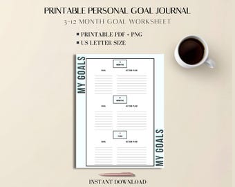 Goal Tracker Printable PDF: 3–12 Month Personal Journal Worksheet US Letter Size
