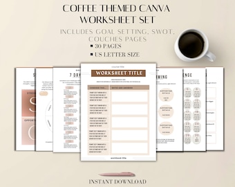 Coffee Theme Canva Worksheet Set | 30 Pages (US Letter) (Digital Download)