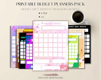 Budget Planner Printable Pack: Money Diet Month, Savings Tracker PDF, A4 Minimal Design