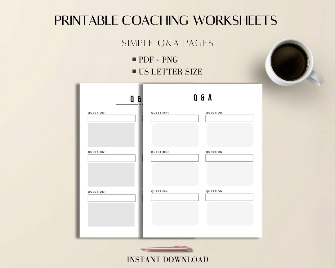 Printable Coaching Worksheets | Simple Q&A Pages | 2 Templates | PDF ...