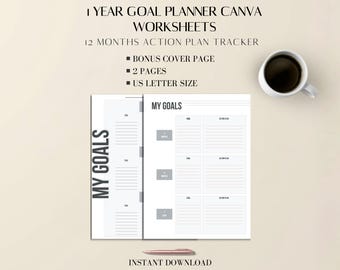 Goal Planner Canva Template: 12 Month Action Plan US Letter PDF