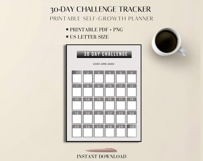 30 Day Planner Printable: Self-Growth PDF Habit Tracker Sheet