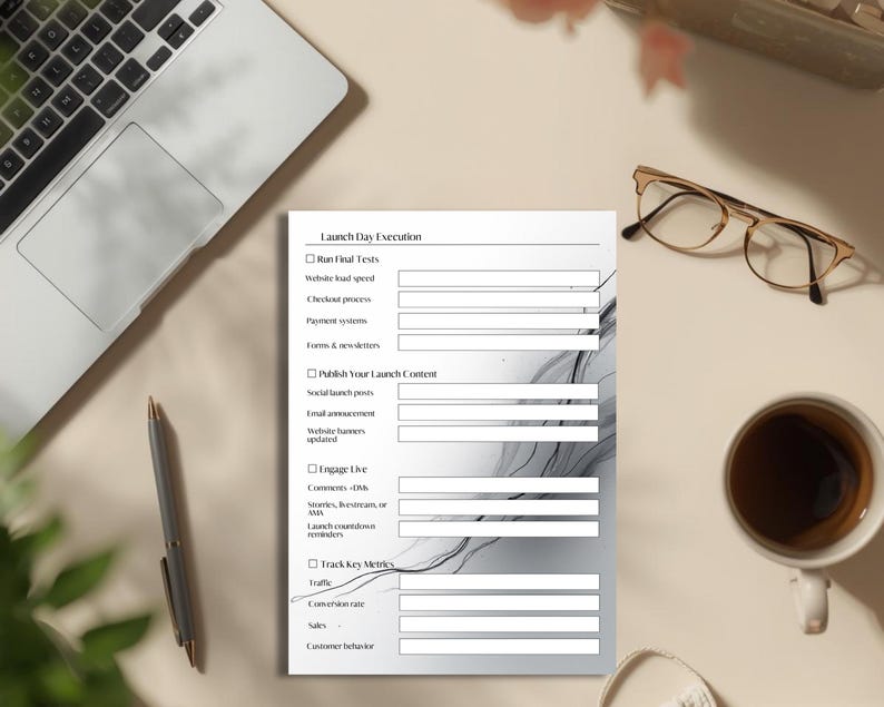 Business Checklist PDF A4: Modern Black Startup Planner, 7 Pages, Dark ...