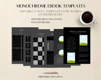 eBook Canva Template Monochrome: 80 Page Minimal Dark Editable Design