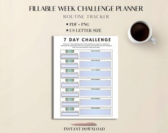 Habit Tracker Fillable Planner: Weekly Routine Goal Sheet PDF, US Letter Size