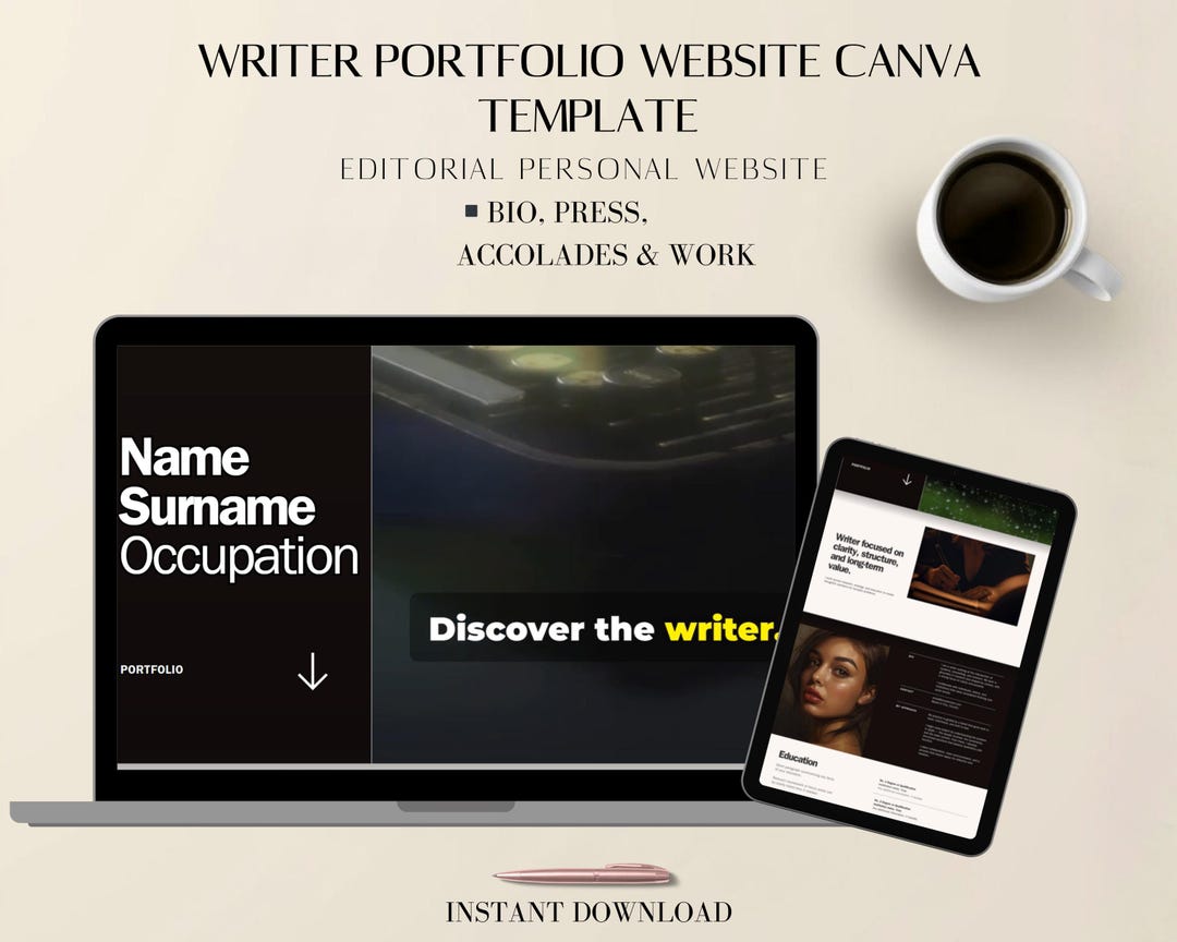 Writer Portfolio Website Canva Template | Editorial Personal Website ...