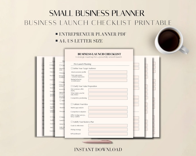 Small Business Planner | Printable Launch Checklist | 7-Page PDF | A4, US Letter