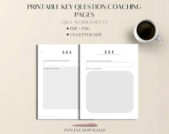 Coaching Worksheets Printable: Key Question Q&A PDF Templates Letter Size