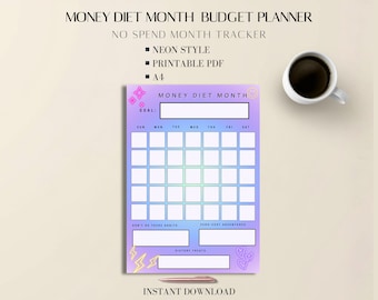 No Spend Tracker Neon Design PDF: Printable Budget Planner A4