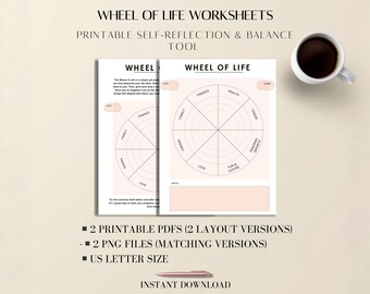 Wheel of Life Worksheets Bundle: Printable PDF, Balance Chart, Minimal Design