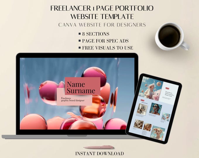 Freelancer Portfolio Template: One Page Minimal Canva Website Design