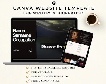 Canva Website Template for Writers & Journalists, Editable Personal Website, Modern Resume Template, Creative CV, Digital Download