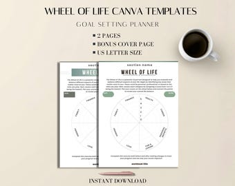 Wheel of Life Canva Templates: Minimal Goal Planner & Self-Reflection Worksheet US Letter