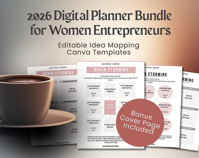Featured listing image: 2026 Digital Planner Bundle for Women Entrepreneurs I Editable Idea Mapping Canva Templates | Business Planning Pages