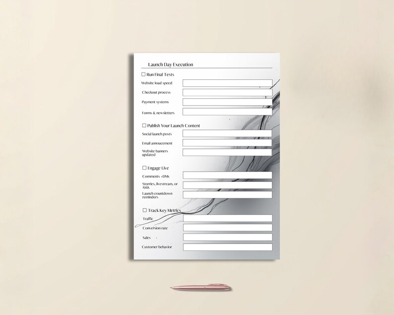Business Checklist PDF A4: Modern Black Startup Planner, 7 Pages, Dark ...