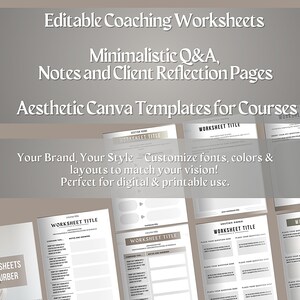 Bearbeitbare minimalistische Coaching-Arbeitsblätter: Q&A, Notizen, Reflexionsseiten - Canva-Vorlagen für Kurse, Ästhetikkurs-Arbeitsblätter