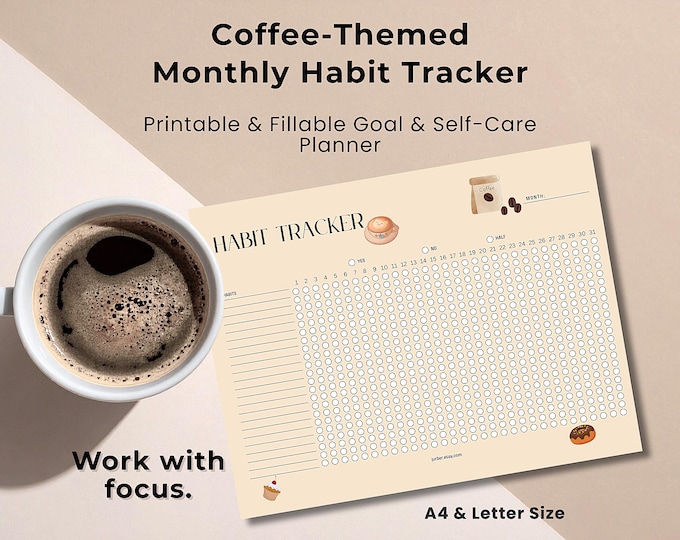 Featured listing image: Coffee Habit Tracker Printable | Morning Routine & Goal Planner | Self-Care Journal (A4 / Letter PDF + PNG)