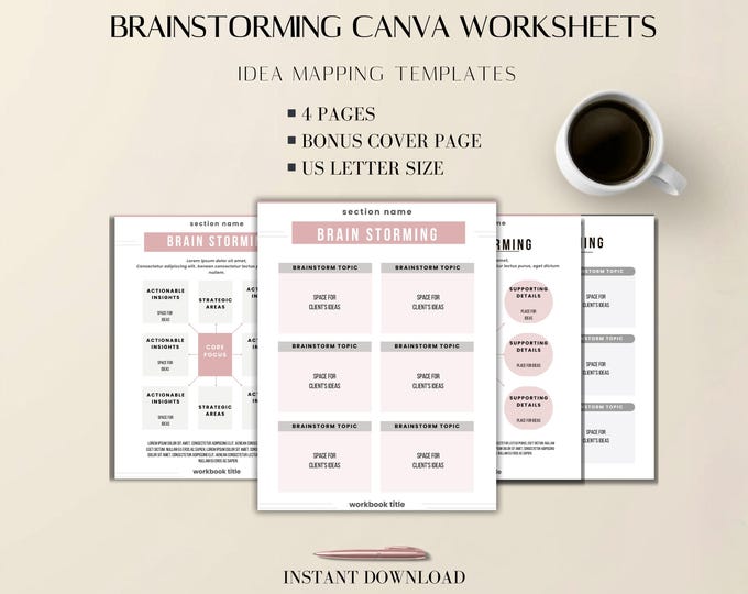 New Business Starter | Brainstorming Canva Worksheets: Editable Idea Mapping and Business Planning Sheets