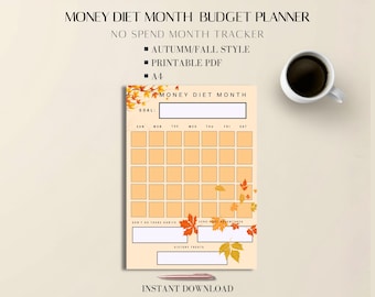 No Spend Tracker Autumn PDF: Pumpkin Design Printable Budget Planner A4