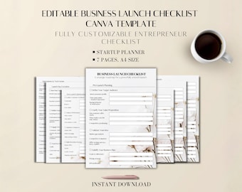Business Planner Canva Template: Editable 7-Page A4 Launch Checklist