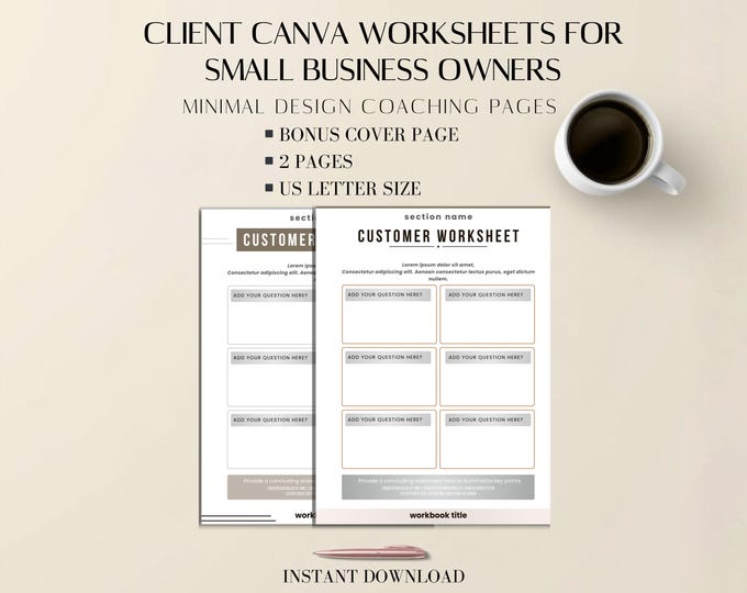 Client Worksheet Canva Template: Minimal Editable Coaching Pages, US Letter Size