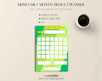 No Spend Tracker Printable PDF: Green Minimal Budget Planner A4 Sheet