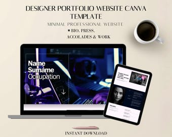Designer Portfolio Website Canva Template: Minimal Editable One Page Digital Download