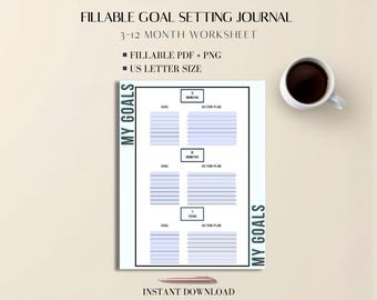 Goal Tracker Printable PDF: 3–12 Month Fillable Planner Worksheet US Letter
