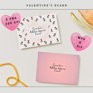 Tarjeta electrónica romántica animada de San Valentín: postal de amor en acuarela, PNG y GIF imprimibles, descarga de video MP4, tarjeta electrónica del mismo equipo, tarjeta de rosas