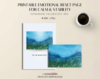 Emotional Reset Page: Printable Mountain Calm Art PDF, Stress Relief Tool