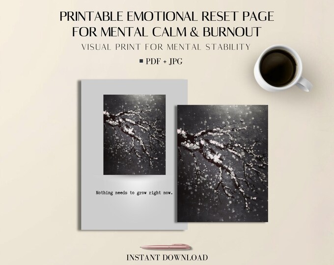 Emotional Reset Page Printable: Winter Calm Art PDF, Mindfulness Visual Tool