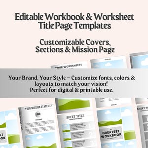Editable Professional Workbook Cover Pages: Editable Canva Templates for Digital Planners & Printable Worksheets, Pages for Digital Creators