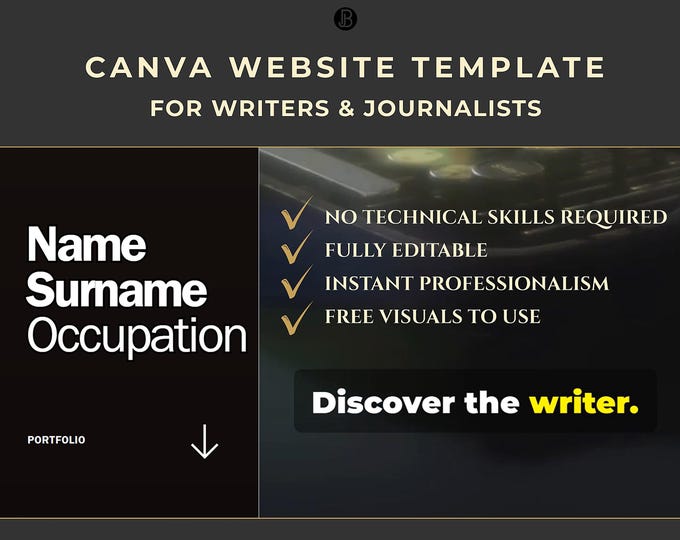 Canva Website Template for Writers — Author Portfolio, Journalist Website, Personal Website, Modern Portfolio, Instant Download