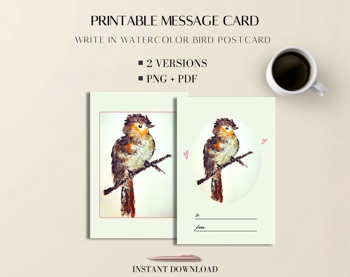 Custom Client Note Template | Printable Watercolor Bird Stationery | Editable Canva & PLR (PDF + PNG)