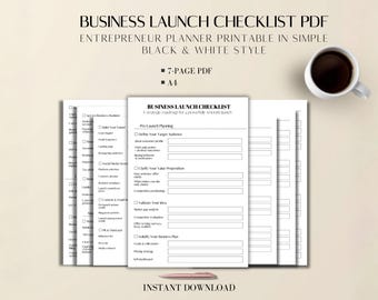 Launch Checklist PDF: 7-Page Printable Business Startup Planner A4 Black & White