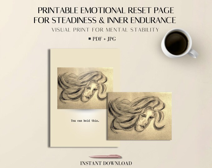 Emotional Reset Page Printable: Mental Steadiness PDF, Inner Endurance Portrait Art