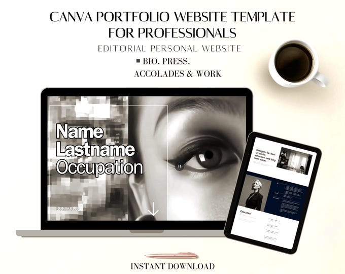 Portfolio Website Canva Template: Editable One Page Minimal Design Digital Download