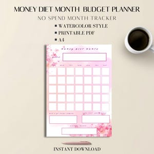 No Spend Tracker Watercolor Printable: Minimal Budget Planner PDF
