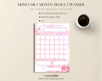 No Spend Tracker Watercolor Printable: Minimal Budget Planner PDF
