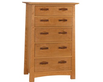 Handcrafted 5 Drawer Cherry Wood Tall Dresser Handmade High