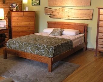 Handmade Solid Wood Platform Bed with Headboard: Cherry, Maple, Walnut, Oak